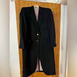 Thom Browne Dark Navy Long Coat with Gold Buttons